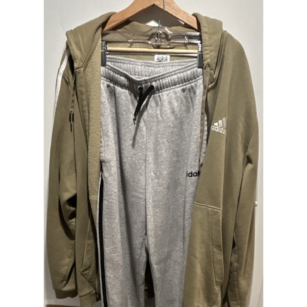 Adidas Men's Tracksuit Set Hoodie Sweatpants Olive 2 XL Gray Jogger M